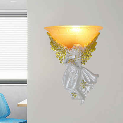 Vivolux | Ausladende Wohnzimmer-Wandleuchte Einfache Stil Frosted/Amber Glas 1 Licht Wandleuchte mit Gold/Weiß Engel nach Rechts/Links