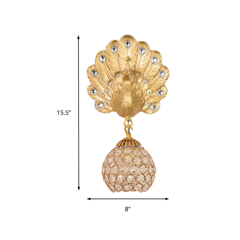 Vivolux | Gold Peacock Wandmontierte Lampe Vintage Harz 1 Licht Wohnzimmer Wandleuchte mit Kuppelschirm, 8"/14" Breit
