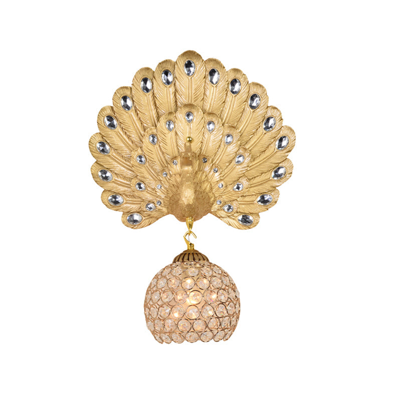 Vivolux | Gold Peacock Wandmontierte Lampe Vintage Harz 1 Licht Wohnzimmer Wandleuchte mit Kuppelschirm, 8"/14" Breit