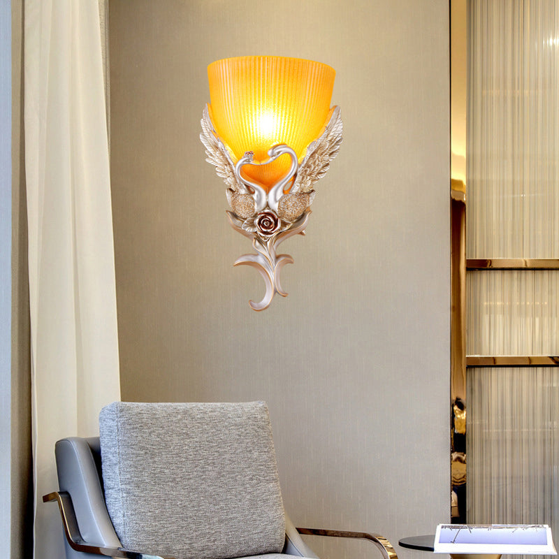 Vivolux | Geribbelte Glazen Wandlamp Minimalistisch 1 Licht Gang Sconces Lichtarmatuur met Goud/Zilver/Wit-Zilver Zwanen Decoratie