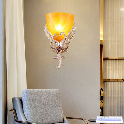 Vivolux | Geribbelte Glazen Wandlamp Minimalistisch 1 Licht Gang Sconces Lichtarmatuur met Goud/Zilver/Wit-Zilver Zwanen Decoratie