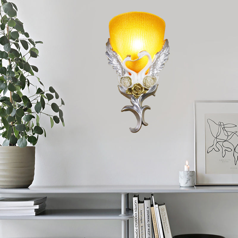 Vivolux | Geribbelte Glazen Wandlamp Minimalistisch 1 Licht Gang Sconces Lichtarmatuur met Goud/Zilver/Wit-Zilver Zwanen Decoratie