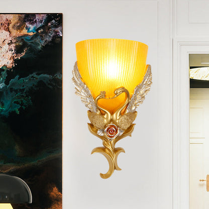 Vivolux | Geribbelte Glazen Wandlamp Minimalistisch 1 Licht Gang Sconces Lichtarmatuur met Goud/Zilver/Wit-Zilver Zwanen Decoratie