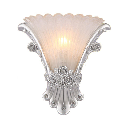 Vivolux | Blume Weiß Glas Wandleuchte Minimalistisch 1 Licht Nachttisch Wandleuchte mit Silber/Weiß/APrikosenharz-Basis