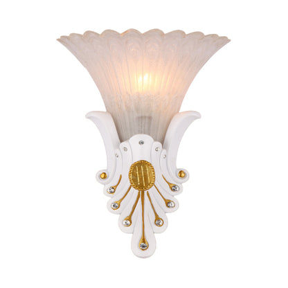 Vivolux | Blumen Nachttisch Wandlicht Leuchte Traditionell Weiß/Gelb Glas 1 Licht Wandleuchte mit Diamantakzent