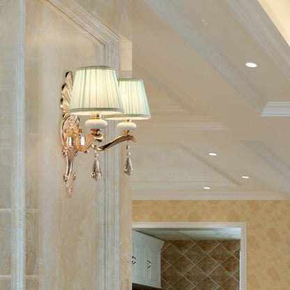 Vivolux | Tapered Geplooide Stoffen Wandlamp Geantiek Woonkamer Wandgemonteerde Verlichting in Goud