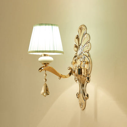 Vivolux | Tapered Geplooide Stoffen Wandlamp Geantiek Woonkamer Wandgemonteerde Verlichting in Goud
