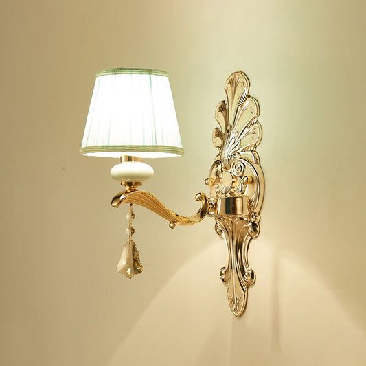 Vivolux | Tapered Geplooide Stoffen Wandlamp Geantiek Woonkamer Wandgemonteerde Verlichting in Goud