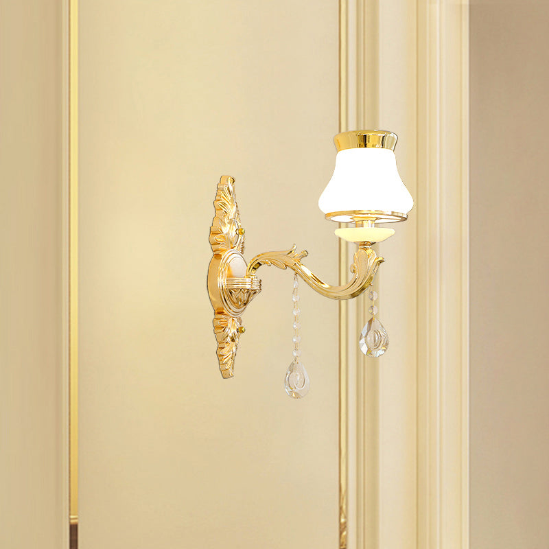 Vivolux | Gold Ge schnitzte Arm Wandschiene Licht Traditionelle Metall Schlafzimmer Wand Licht mit Weißem Lampenschirm