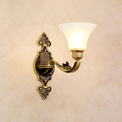 Vivolux | Gold Ge schnitzte Arm Wandschiene Licht Traditionelle Metall Schlafzimmer Wand Licht mit Weißem Lampenschirm