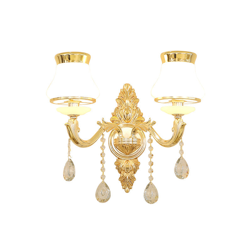 Vivolux | Gold Ge schnitzte Arm Wandschiene Licht Traditionelle Metall Schlafzimmer Wand Licht mit Weißem Lampenschirm