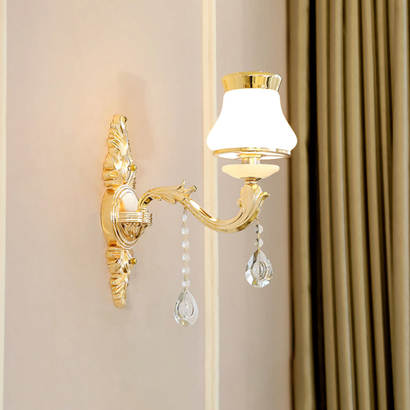 Vivolux | Gold Ge schnitzte Arm Wandschiene Licht Traditionelle Metall Schlafzimmer Wand Licht mit Weißem Lampenschirm