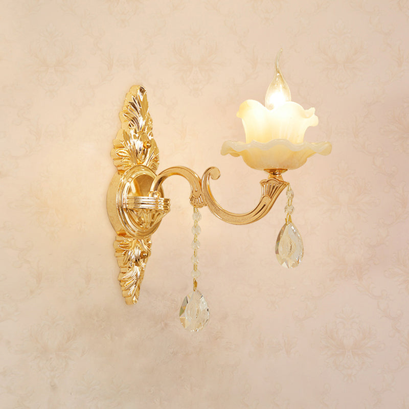 Vivolux | Gold Ge schnitzte Arm Wandschiene Licht Traditionelle Metall Schlafzimmer Wand Licht mit Weißem Lampenschirm