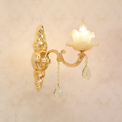 Vivolux | Gold Ge schnitzte Arm Wandschiene Licht Traditionelle Metall Schlafzimmer Wand Licht mit Weißem Lampenschirm