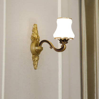Vivolux | Gold Ge schnitzte Arm Wandschiene Licht Traditionelle Metall Schlafzimmer Wand Licht mit Weißem Lampenschirm