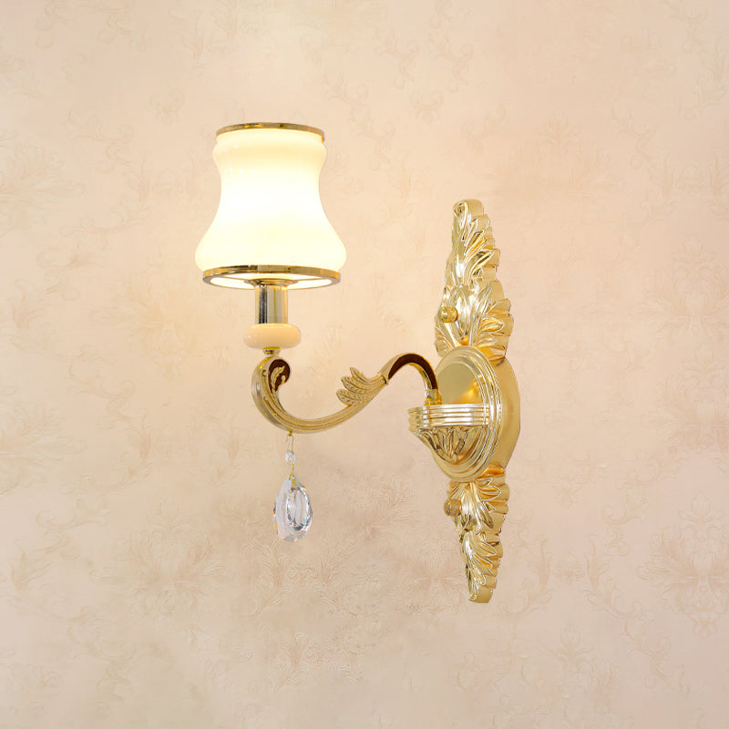Vivolux | Gold Ge schnitzte Arm Wandschiene Licht Traditionelle Metall Schlafzimmer Wand Licht mit Weißem Lampenschirm
