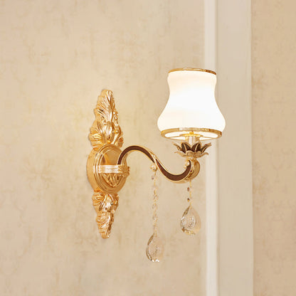 Vivolux | Gold Ge schnitzte Arm Wandschiene Licht Traditionelle Metall Schlafzimmer Wand Licht mit Weißem Lampenschirm