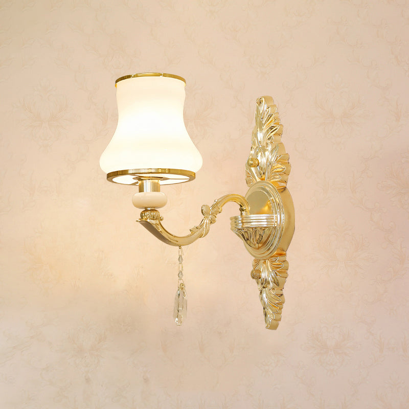 Vivolux | Gold Ge schnitzte Arm Wandschiene Licht Traditionelle Metall Schlafzimmer Wand Licht mit Weißem Lampenschirm