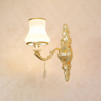 Vivolux | Gold Ge schnitzte Arm Wandschiene Licht Traditionelle Metall Schlafzimmer Wand Licht mit Weißem Lampenschirm