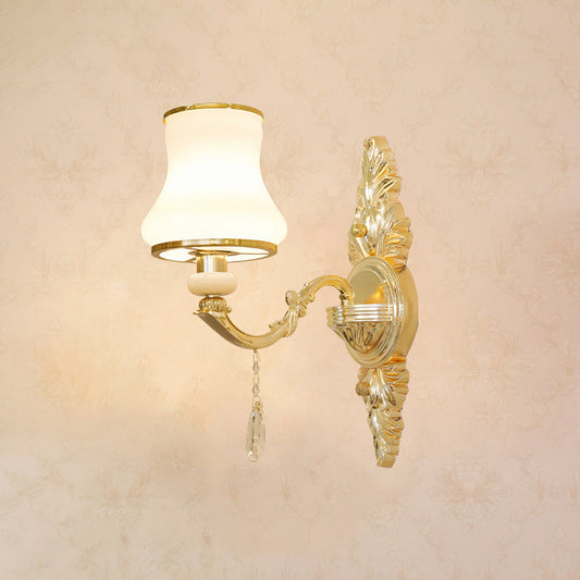 Vivolux | Gold Ge schnitzte Arm Wandschiene Licht Traditionelle Metall Schlafzimmer Wand Licht mit Weißem Lampenschirm