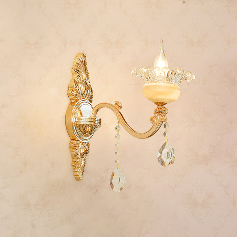 Vivolux | Gold Ge schnitzte Arm Wandschiene Licht Traditionelle Metall Schlafzimmer Wand Licht mit Weißem Lampenschirm