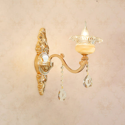 Vivolux | Gold Ge schnitzte Arm Wandschiene Licht Traditionelle Metall Schlafzimmer Wand Licht mit Weißem Lampenschirm