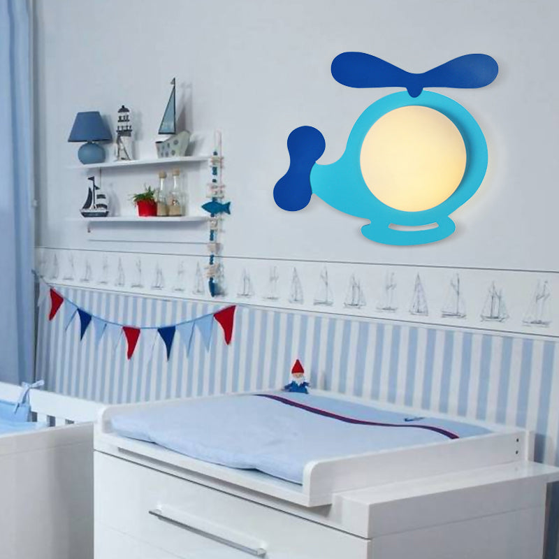 Vivolux | Blaue Neuheitsform Wandlampe Cartoon 1 Glühbirne Holz Wandleuchte mit Ball Milchglas-Schirm