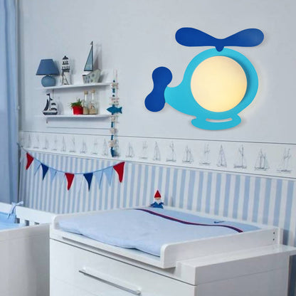 Vivolux | Blaue Neuheitsform Wandlampe Cartoon 1 Glühbirne Holz Wandleuchte mit Ball Milchglas-Schirm