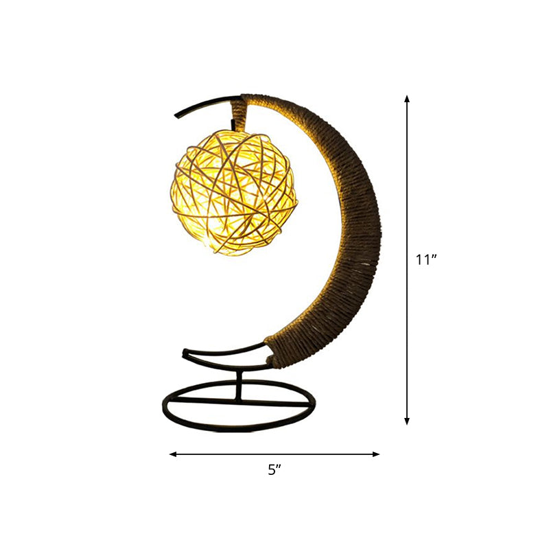Vivolux | Hennep Touw Ma moon en Ball Tafel Lamp Artistiek Batterij Voeding LED Nacht Verlichting in Zwart