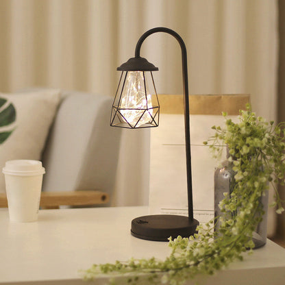 Vivolux | Schwarze Gänseküken-Batterietischbeleuchtung Retro-Metall-LED-Nachtlampe mit Drahtkäfig