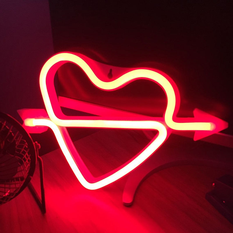 Vivolux | Weißer Pfeil und liebendes Herz Nachtlicht moderne romantische LED Kunststoff Tischlampe für das Zimmer von Mädchen
