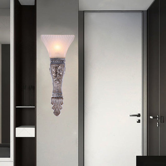 Vivolux | Geribbeld Glas Uitlopende Muurmontage Licht Rustieke Gang Wandlamp met Zilveren Basis