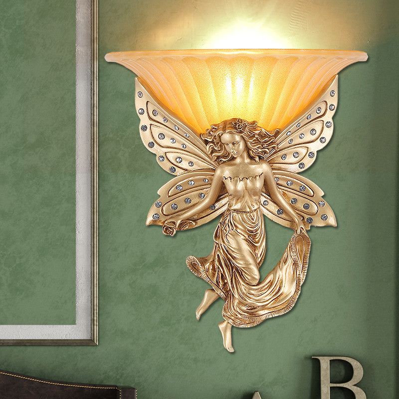 Vivolux | 1 Licht Wandlamp Licht Vintage Geflare Glas Wandlamp met Gouden Hars Spirit Basis