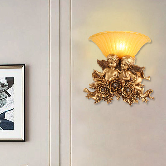 Vivolux | Flared Amber Glass Wandleuchte Vintage 1 Licht Flur Wandmontage Licht mit Doppel Engel Dekoration