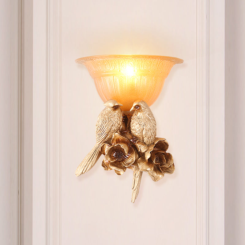 Vivolux | Frosted Glass Flared Wall Light Fixture Antique 1 Light Flur Wandleuchte mit Gold Vogel Dekoration