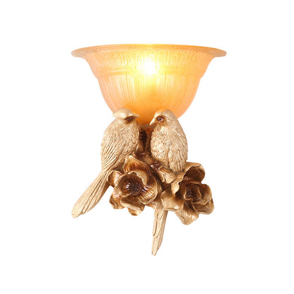 Vivolux | Frosted Glass Flared Wall Light Fixture Antique 1 Light Flur Wandleuchte mit Gold Vogel Dekoration
