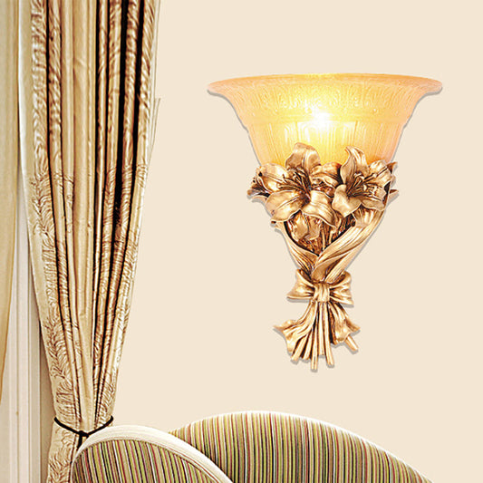 Vivolux | 1 Licht Flared Wandlamp Vintage Gouden Hars Wandlamp met Bloem/Pauwstaart Decoratie