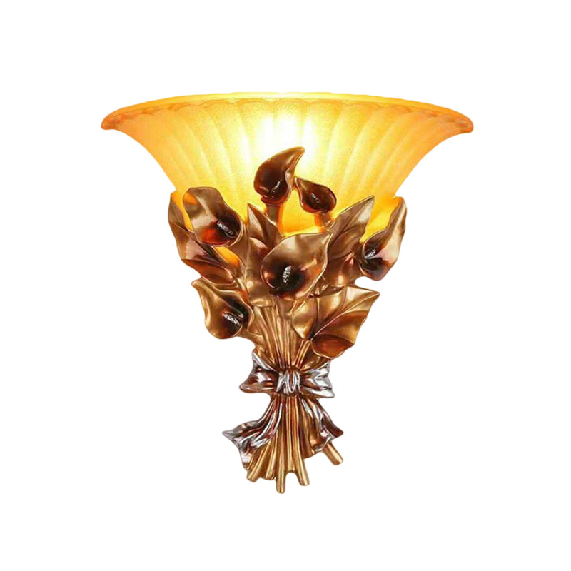 Vivolux | Gouden Bloem Muurmontage Licht Traditionele Hars 1 Licht Woonkamer Sconces Licht met Uitgebogen Glazen Schaduw