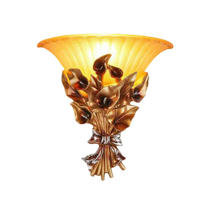 Vivolux | Gouden Bloem Muurmontage Licht Traditionele Hars 1 Licht Woonkamer Sconces Licht met Uitgebogen Glazen Schaduw