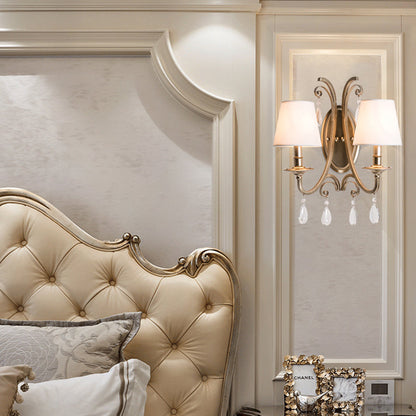 Vivolux | Getaperde Slaapkamer Wandlamp Fixture Rustiek Metaal en Stof 1/2 Licht Gouden Wandlamp