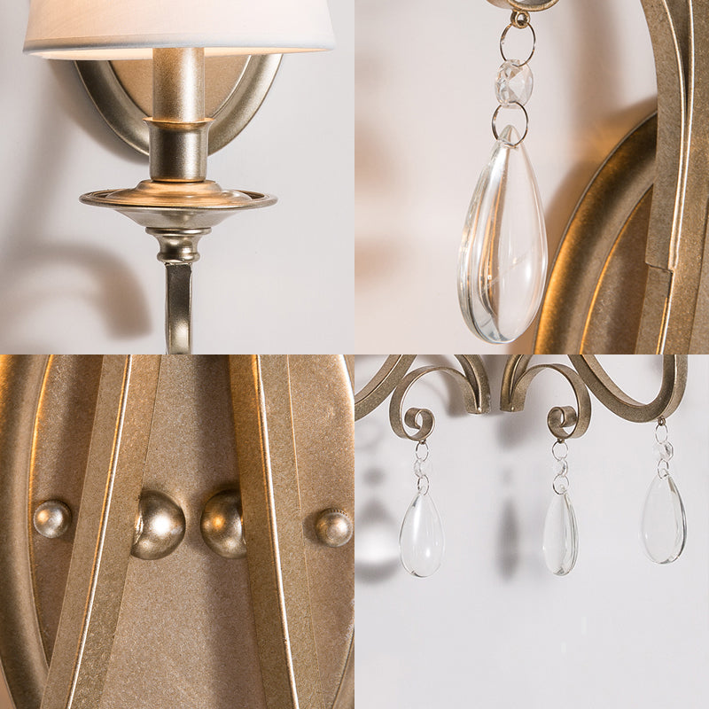 Vivolux | Getaperde Slaapkamer Wandlamp Fixture Rustiek Metaal en Stof 1/2 Licht Gouden Wandlamp