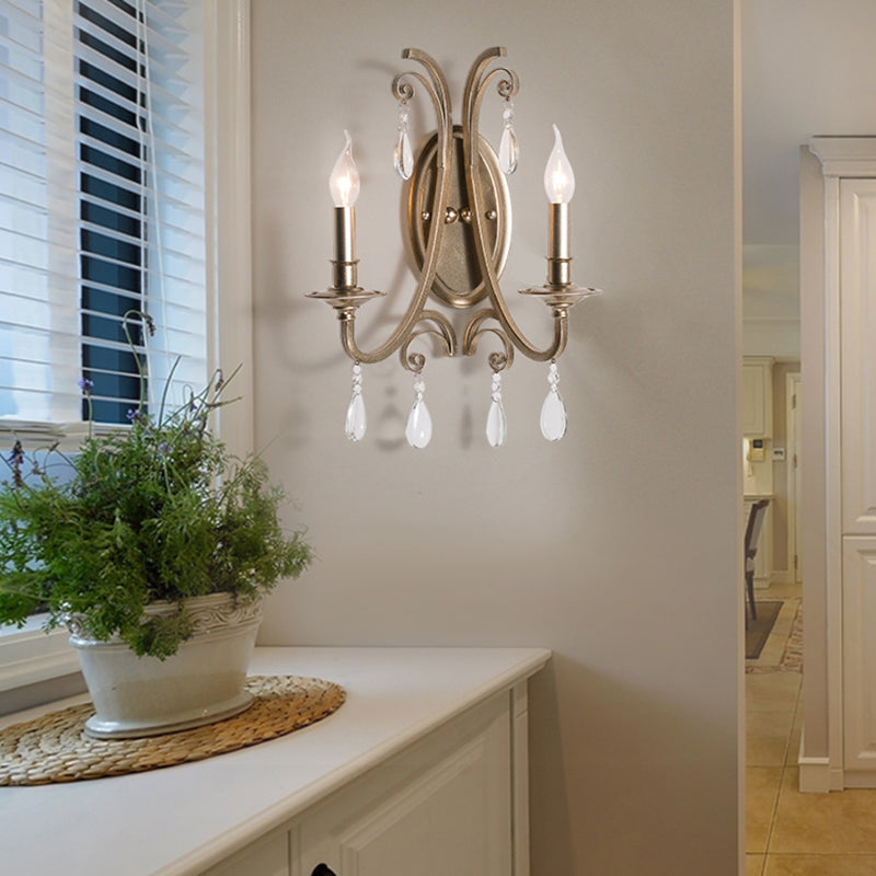 Vivolux | 1/2 Lichter Wandleuchte Beleuchtung Land Kurze Arm Metall Wandleuchte Lichtarmatur in Champagner mit Kristalldekoration