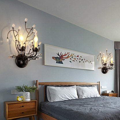 Vivolux | Schwarze 2-Licht Wandleuchte Rustikale Metall Kerzen Wandbeleuchtung Fixture für Schlafzimmer mit Kristall Dekorativ