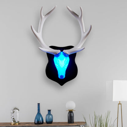 Vivolux | LED Hert Wandlamp Landelijk Wit/Blauw Hars Wandlamp Voorziening voor Woonkamer met Witte/Zwarte Hoorntjes
