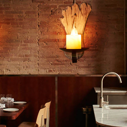 Vivolux | 1 Licht Wandlamp Verlichting Land Kaars Marmer Wandlamp Lichtarmatuur in Zwart met Voetafdruk Houten Achterplaat