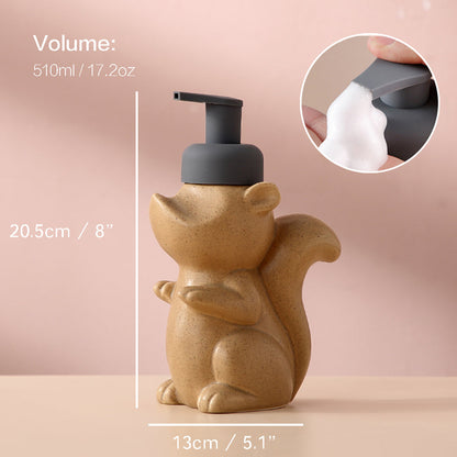 Vivolux | Keramischer Seifenspender, Eichhörnchen Schaum-Pumpen Badezimmerflasche, Tierdesign, nachfüllbare wiederverwendbare Lotion-Pumpe für Badezimmer Küche, 510ml/17,2oz