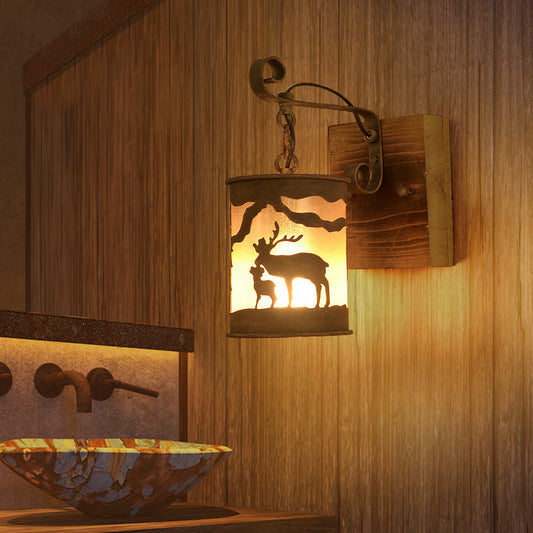 Vivolux | 1 Glühbirne Veranda Wandlampe Land Rustikale Wandleuchte mit zylindrischem Stoffschirm