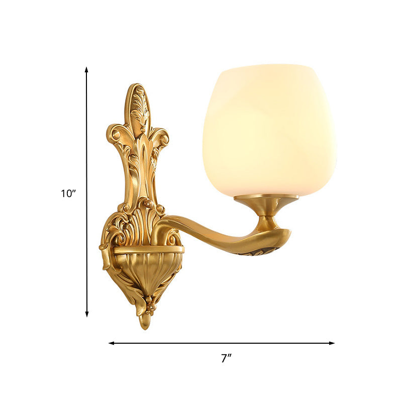 Vivolux | Kegelvormige ivoorkleurige glazen wandlamp vintage 1/2-bol slaapkamer wandverlichtingsarmatuur in goud