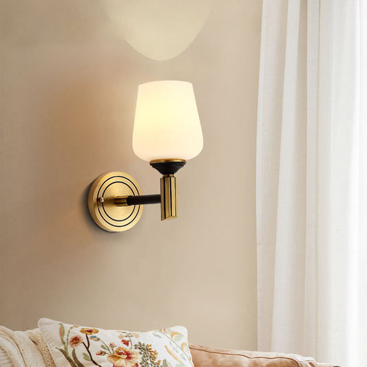 Vivolux | Vintage Conical Wandlamp 1/2-Kop Frosted Glas Wandkandelaar Verlichting in Zwart-Goud voor Hal