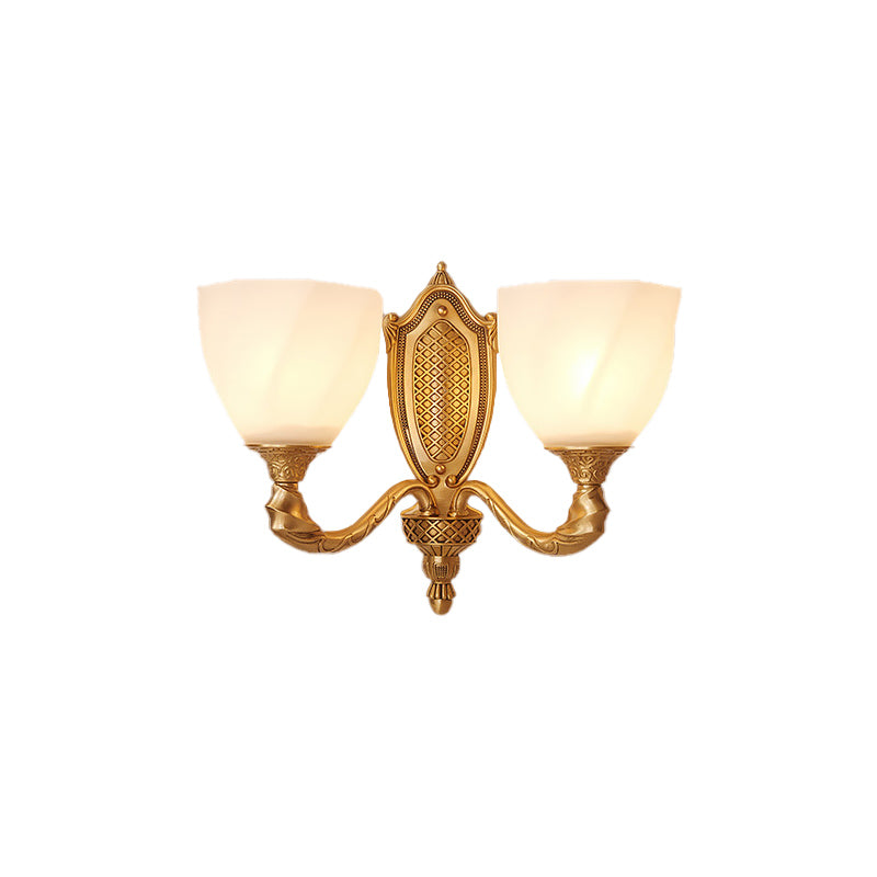 Vivolux | 1/2 Lichten Frosted Glas Wandlamp Retro Gold Dome Ingang Wandlamp met Metalen Gekrulde Arm